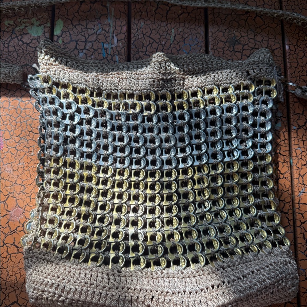 Handcrafted Brown and Gold Crochet Bag